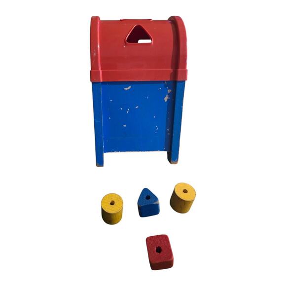 Vintage Playskool Postal Station 11" Wood Mailbox Shape Sorter w Blocks - Picture 5 of 5